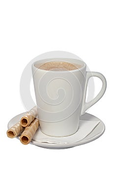 Cup of coffee and wafer roll