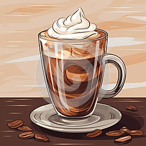 a cup of coffee with whipped cream and coffee beans