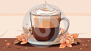 a cup of coffee with whipped cream and flowers