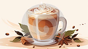 a cup of coffee with whipped cream and spices