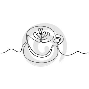A cup of coffee on white background. One continuous line drawing Vector illustration minimalist design