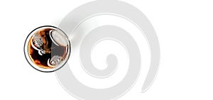 A cup of coffee on a white background, view from the top. AI generated