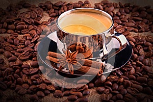 Cup of Coffee on wooden vintage table