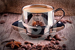 Cup of Coffee on wooden vintage table