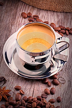 Cup of Coffee on wooden vintage table