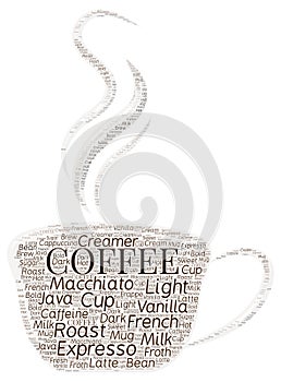 Cup of Coffee Word Art Illustration on White