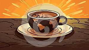 a cup of coffee with the world map on it