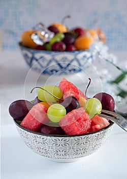 cup with cold water and fresh summer