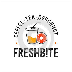 Cup and doughnut vector in emblem style photo