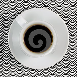 Cup of espresso with saucer on napkin