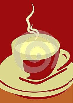 Cup of fresh hot coffee. Decorative design for posters, banners and menu. Vector Illustration.