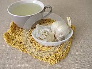 A cup of garlic peel tea