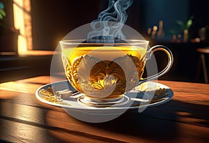 a cup of ginger tea with lemon, morning tea to tone up, healthy eating and natural drinks,