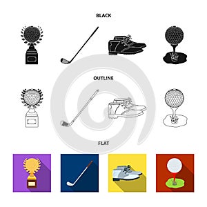 Cup, golf club, ball on the stand, golfer shoes.Golf club set collection icons in black,flat,outline style vector symbol