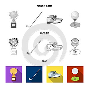Cup, golf club, ball on the stand, golfer shoes.Golf club set collection icons in flat,outline,monochrome style vector