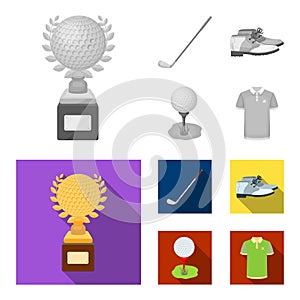 Cup, golf club, ball on the stand, golfer shoes.Golf club set collection icons in monochrome,flat style vector symbol