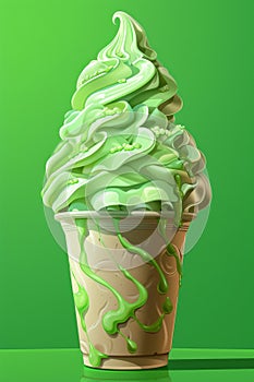 A cup of a green drink with some sort of whipped cream on top, AI photo