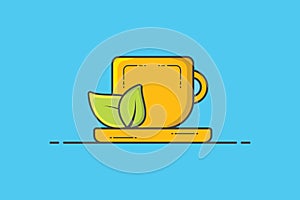 Cup Of Green Tea With Green Leaves vector illustration.