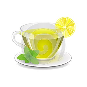 Cup green tea with lemon