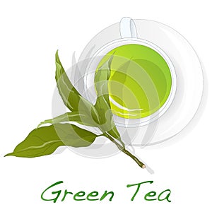 Cup of green tea with tea leaves