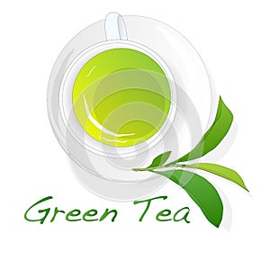 Cup of green tea with tea leaves