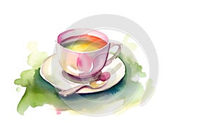 Cup of Green Tea. Watercolor Illustration. Generative AI.