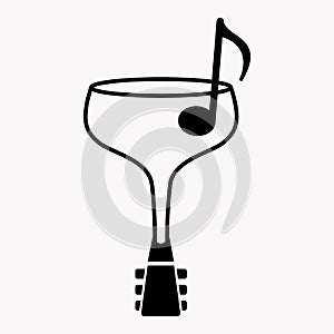 Cup of Guitar and music tone, cafe restaurant logo Vector illustration
