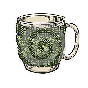 Cup with handmade fancywork sketch vector photo