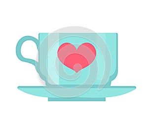 Cup with heart, flat design. Isolated on white background.