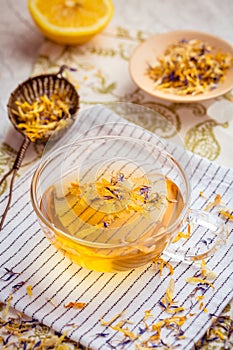 Cup of herbal tea with lemon