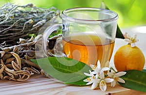 Cup of herbal tea and lemon