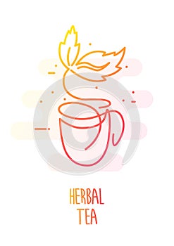 A Cup of herbal tea with steam in the form of a leaves. Vector gradient icon