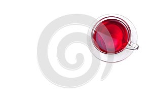 Cup of hibiscus tea isolated on white. Vitamin tea for cold and flu. Herbal tea.