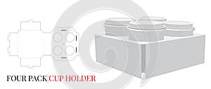Cup Holder Template with die cut lines, Set of Cup Holder, Four Pack. Vector with die cut layers photo