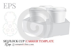 Cup Holder Template, Three Beer Pack. Vector with die cut / laser cut lines. Coffee, Ice Cream Cup Holder.