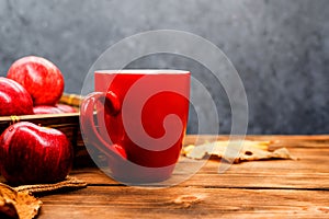 Cup of Hot apple tea for Autumn season warm drink.