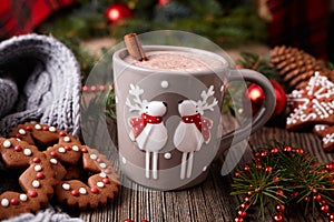 Cup of hot chocolate or cocoa beverage with two