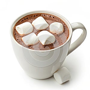 Cup of Hot Chocolate with Marshmallows isolated on white background