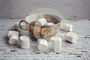 A cup of hot chocolate with white marshmallow
