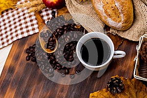 Cup of hot Coffee with toast for Autumn season