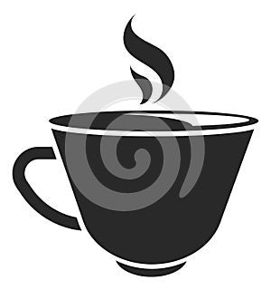 Cup with hot drink. Smoking coffee logo. Tea mug icon