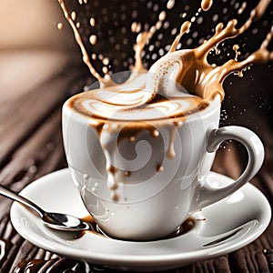 cup of hot steaming coffee splashing