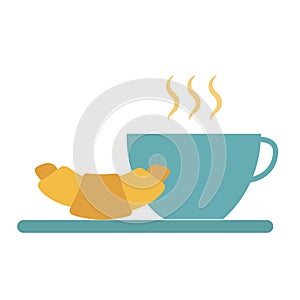 Cup of hot tea, coffe and croissant. Simple food icon in trendy style isolated on white background for web apps and mobile concept