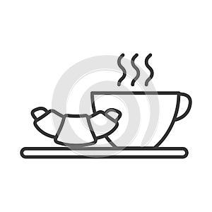 Cup of hot tea, coffe and croissant. Simple food icon in trendy style isolated on white background for web apps and mobile concept