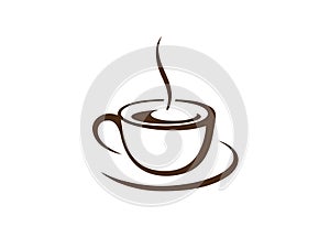 A cup of hot tea or coffee on a saucer on white backgro