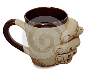 Cup Humor muzzle, isolated tea cup with white background. Coffee, food