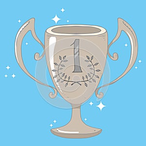 Cup icon. Sports cup for first place vector illustration. Hand drawn sports cup