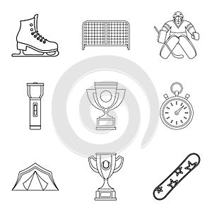 Cup icons set, outline style