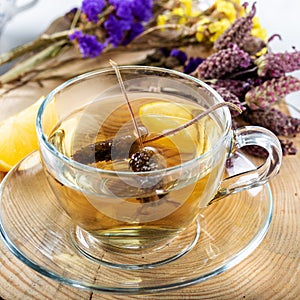 Cup of Lavandula stoechas tea lavender tea