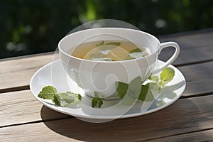 Cup of Lemon Balm leaf tea. Generative AI